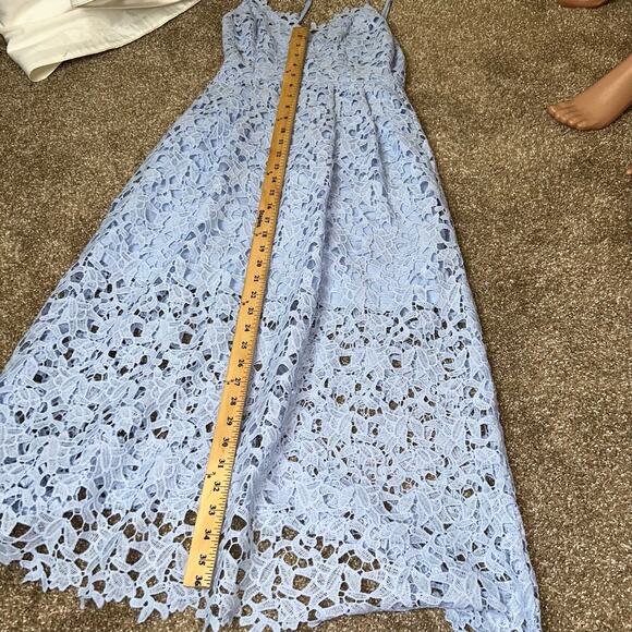 ASTR the label LACE A LINE MIDI DRESS pale blue midi crochet overlay SZ M - Picture 4 of 11